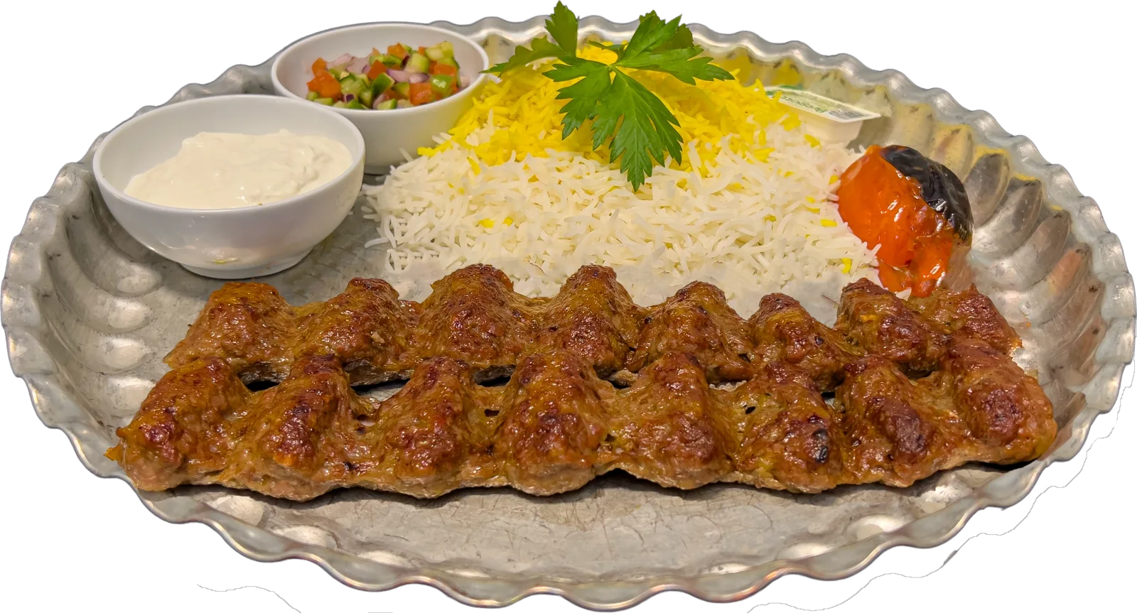 Kobideh med ris och tillbehör